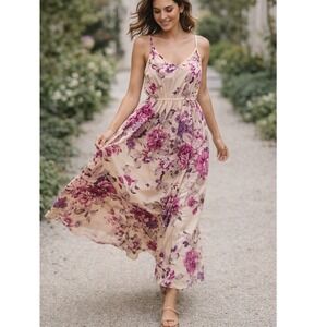 JustFashionNow Maxi Dress Women 3XL Pink NWT Floral V-Neck‎ Spaghetti Strap